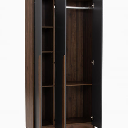 Enrich 3 Door Soft Closing Swing Door Wardrobe-Walnut