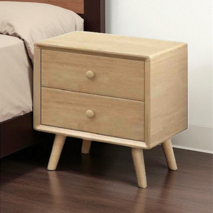 Rubber Wood Two-Drawer Bedside Table - Classic Design