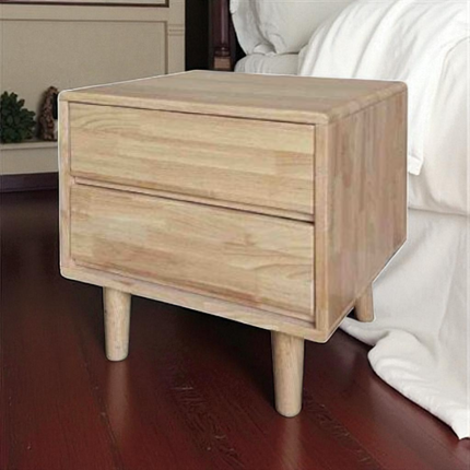 Rubber Wood Natural Two-Drawer Bedside Table - Pure Elegance