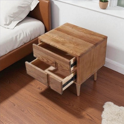 Natural Light Walnut Two-Drawer Bedside Table