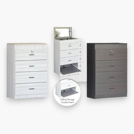 Akasin Chest of Drawer with Mirror and Hidden storage