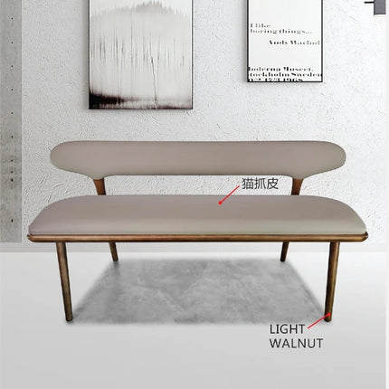 Modern Long Bench – Ash Wood & Faux Leather Light Walnut