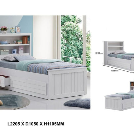 White Drawer Bedframe with bookshelf