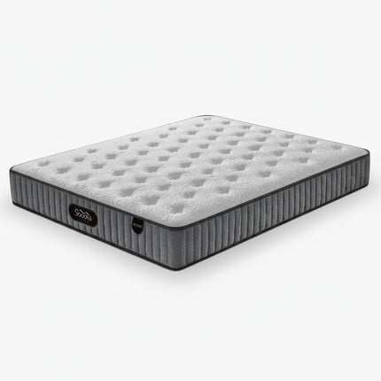 F31 Furniture premium multi-layer pocketed spring mattress with white cooling ice silk top and grey side panels.