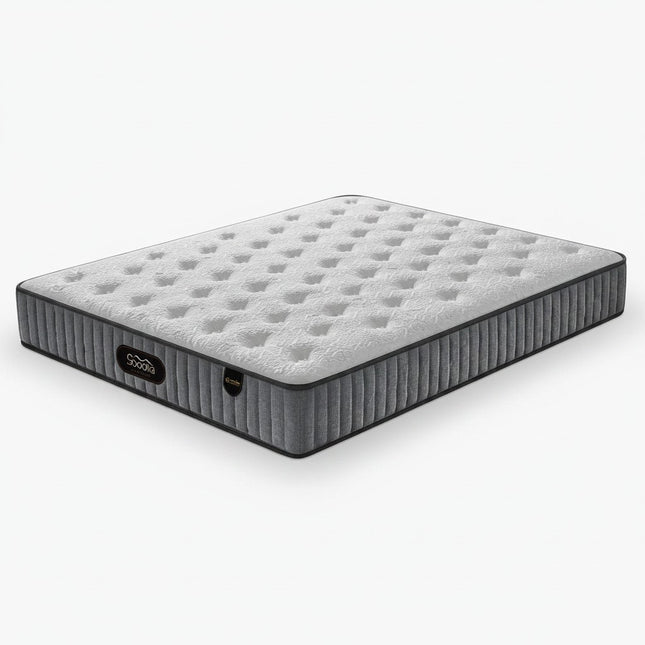 F31 Furniture premium multi-layer pocketed spring mattress with white cooling ice silk top and grey side panels.