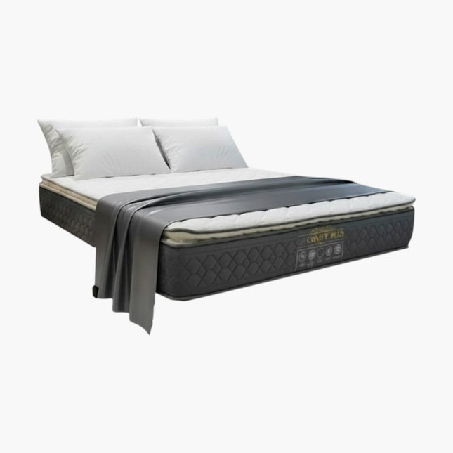 F31 Furniture Sleep Zone Comfy Plus pocketed spring mattress with Euro plush top and dark grey quilted sides.