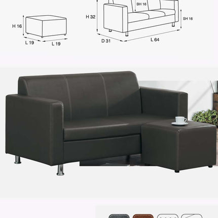 Gayana Faux Leather Sofa with Stool