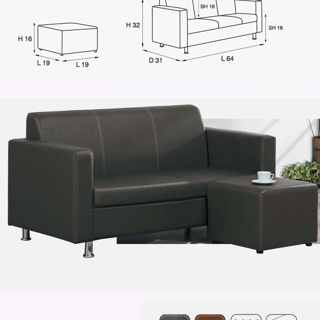 Gayana Faux Leather Sofa with Stool