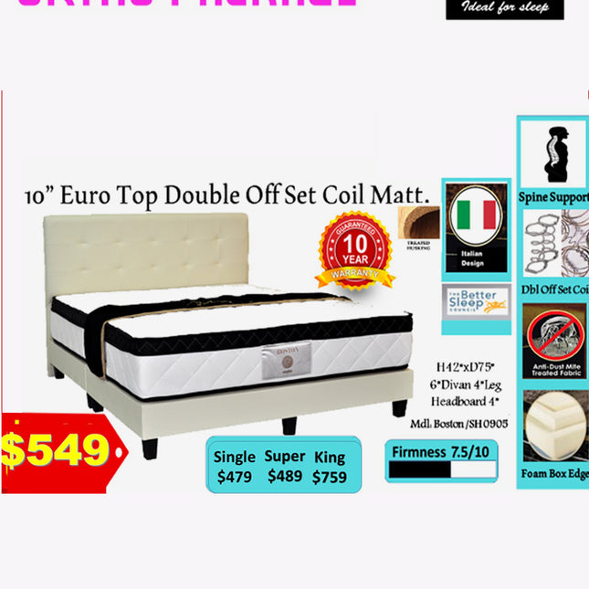 Boston 10inch Euro Top Ortho Mattress Package