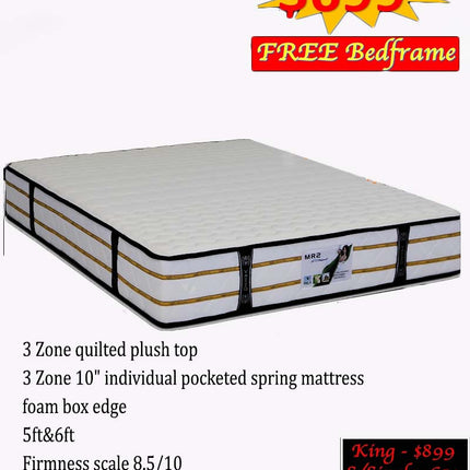 3 Zone 10″ Pocketed spring mattress package