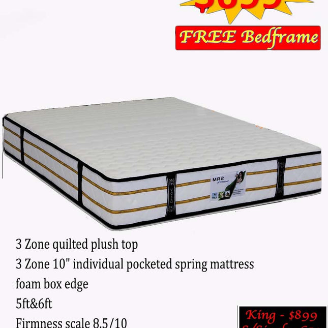 3 Zone 10″ Pocketed spring mattress package