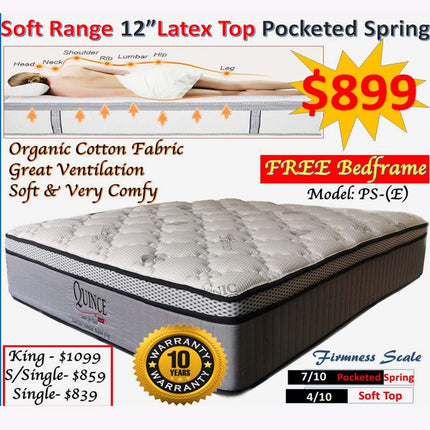 Quince 12″ Latex Top Pocketed spring mattress package