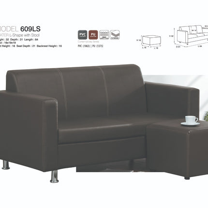 Gayana Faux Leather Sofa with Stool