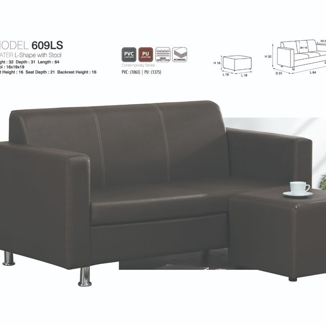 Gayana Faux Leather Sofa with Stool